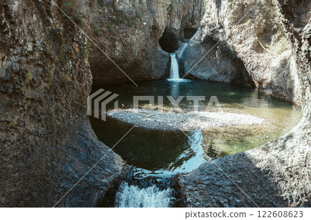 Waterfall Radal Siete Tazas National Park in Maule, Chile. 122608623