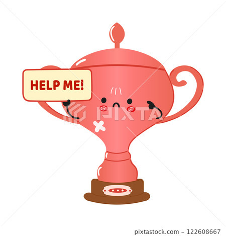 Cute Bronze Trophy Cup Character with Help Sign Bronze Trophy Cup Plea for Help Cute Bronze Trophy Cup Character with Help Sign Bronze Trophy Cup Plea for Help 122608667