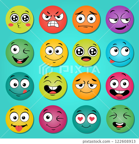 Vector cartoon facial expressions happy surprised faces Vector cartoon facial expressions happy surprised faces 122608913