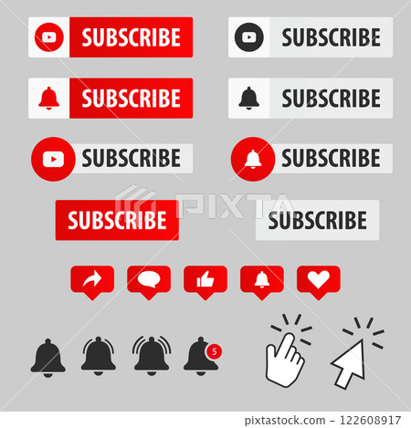 Vector subscription interface red and white button icons cursor hand for web design and internet 122608917