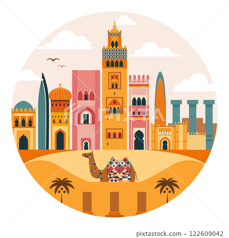 Travel to Morocco Print or Circle Shape Sticker 122609042