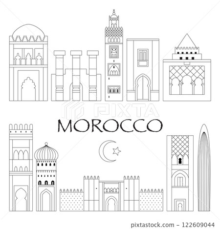 Morocco Skyline Travel Scenes in Line Art 122609044
