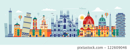 Travel Italy Panorama with Italian Landmarks 122609046
