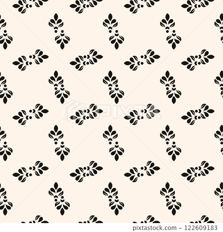Simple minimalist geometric seamless pattern. Abstract monochrome minimal background with small floral shapes. Subtle repeat design for decor, print. 122609183