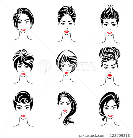 Women long hair style icon logo women face on white background vector Women long hair style icon logo women face on white background vector 122609218