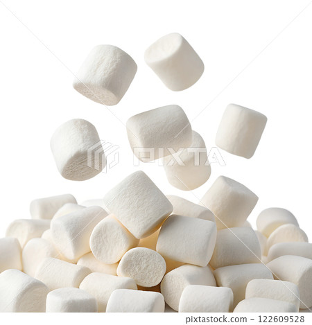 Flying falling marshmallows no background in PNG format. 122609528