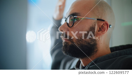Airport Terminal: Close Up of Man Walking Through X-ray Metal Detector Scanner Gates 122609577
