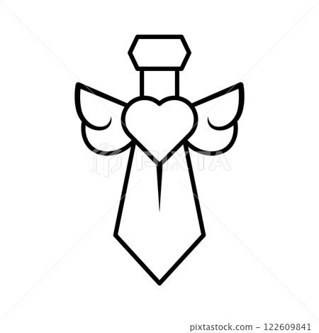 Angelic Sword with Heart and Wings Vector Illustration 122609841