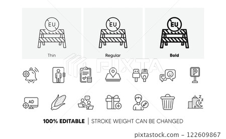Parking, Eu close borders and Teamwork line icons. Pack of Seo adblock, Notification bell, Corn icon. Elevator, Smile, Edit person pictogram. Trash bin, Add gift, Pin. Line icons. Vector Parking, Eu close borders and Teamwork line icons. Pack of Seo adblock, Notification bell, Corn icon. Elevator, Smile, Edit person pictogram. Trash bin, Add gift, Pin. Line icons. Vector 122609867
