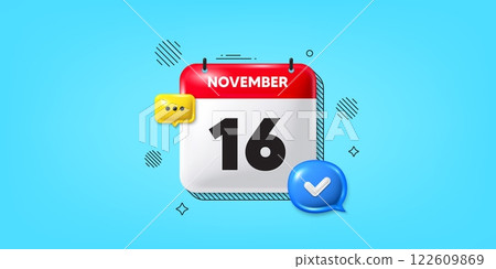 Calendar date of November 3d icon. 16th day of the month icon. Event schedule date. Meeting appointment time. 16th day of November. Calendar month date banner. Day or Monthly page. Vector 122609869