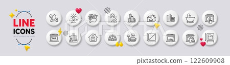 Lighthouse, Square area and Bath line icons. White buttons 3d icons. Pack of Delivery market, Food market, Buildings icon. Flood insurance, Buying house, Food delivery pictogram. Vector Lighthouse, Square area and Bath line icons. White buttons 3d icons. Pack of Delivery market, Food market, Buildings icon. Flood insurance, Buying house, Food delivery pictogram. Vector 122609908