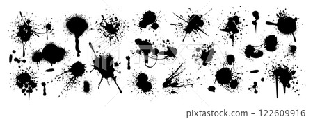 Black spray paint drips, inky blots, ink abstract splatters with graffiti effect 122609916