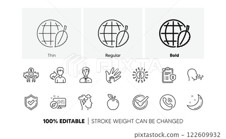 Privacy Policy, Social Responsibility. Check mark, Sharing economy and Mindfulness stress line icons. Linear icon set. Line icons set. Vector 122609932