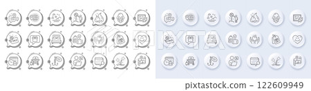 Journey, Calendar and Pillows line icons. White pin 3d buttons, chat bubbles icons. Pack of World travel, Fishing lure, Ice cream icon. Carry-on baggage, Puzzle image, Coupons pictogram. Vector Journey, Calendar and Pillows line icons. White pin 3d buttons, chat bubbles icons. Pack of World travel, Fishing lure, Ice cream icon. Carry-on baggage, Puzzle image, Coupons pictogram. Vector 122609949