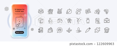 Hdd, Search employee and Carrot line icons for web app. Phone mockup gradient screen. Pack of Online question, Fitness app, Approved teamwork pictogram icons. Vector Hdd, Search employee and Carrot line icons for web app. Phone mockup gradient screen. Pack of Online question, Fitness app, Approved teamwork pictogram icons. Vector 122609963