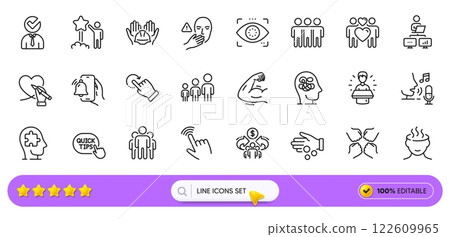 Quick tips, Vacancy and Rotation gesture line icons for web app. Pack of Squad, Cursor, Work home pictogram icons. Anxiety, Sharing economy, Friendship signs. Group, Business hierarchy. Vector Quick tips, Vacancy and Rotation gesture line icons for web app. Pack of Squad, Cursor, Work home pictogram icons. Anxiety, Sharing economy, Friendship signs. Group, Business hierarchy. Vector 122609965