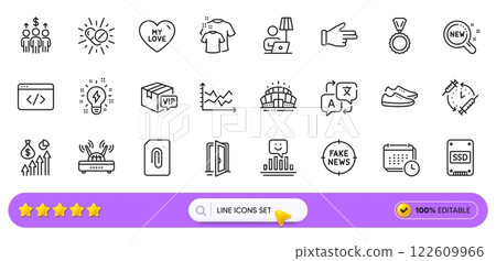 Inspiration, Shoes and Calendar line icons for web app. Pack of Ssd, Arena stadium, Floor lamp pictogram icons. Attachment, Vip parcel, My love signs. New products, Salary, Translate. Vector Inspiration, Shoes and Calendar line icons for web app. Pack of Ssd, Arena stadium, Floor lamp pictogram icons. Attachment, Vip parcel, My love signs. New products, Salary, Translate. Vector 122609966