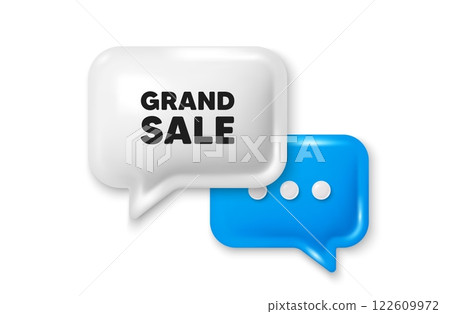 Grand sale tag. Chat speech bubble 3d icon. Special offer price sign. Advertising discounts symbol. Grand sale chat offer. Speech bubble banner. Text box balloon. Vector 122609972