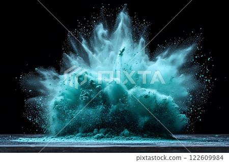 Dynamic Explosion of Vibrant Turquoise Powder against Black Background Generative AI Dynamic Explosion of Vibrant Turquoise Powder against Black Background Generative AI 122609984
