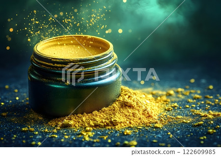 Golden Powder Explosion: Vibrant Metallic Dust Art for Creative Design Use Generative AI 122609985