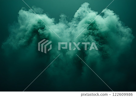 Mysterious Green Smoke Cloud Swirling in Abstract Movement for Creative Design Generative AI 122609986