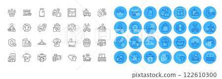 Window, Wallet and Clean t-shirt line icons pack. Add handbag, T-shirt design, Buying process web icon. Balcony, Discounts chat, Carry-on baggage pictogram. Cut, Buyer, Online shopping. Vector Window, Wallet and Clean t-shirt line icons pack. Add handbag, T-shirt design, Buying process web icon. Balcony, Discounts chat, Carry-on baggage pictogram. Cut, Buyer, Online shopping. Vector 122610300