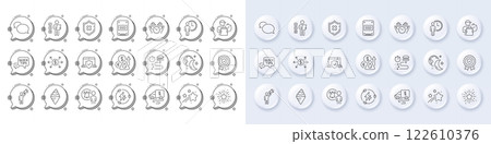 Messenger, Cash transit and Ssd line icons. White pin 3d buttons, chat bubbles icons. Pack of Delivery man, Insurance medal, Twinkle star icon. Vector 122610376