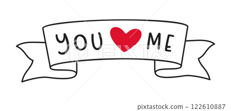 Ribbon you love me doodle flat style love isolated icon symbol of love Ribbon you love me doodle flat style love isolated icon symbol of love 122610887