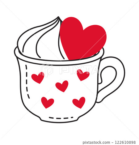 Coffe cup with red heart doodle flat style love isolated icon symbol of love 122610898