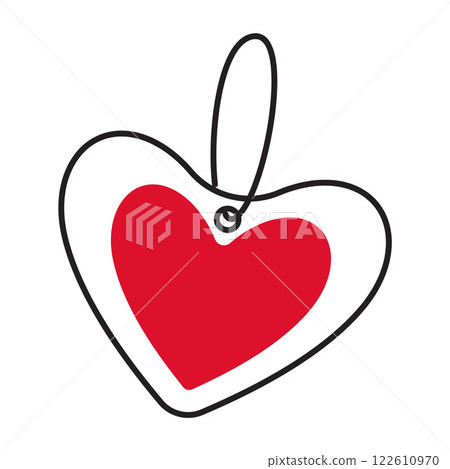 Tag or keychain with red heart doodle flat style love isolated icon symbol of love Tag or keychain with red heart doodle flat style love isolated icon symbol of love 122610970