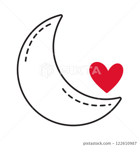 Crescent with red heart doodle flat style love isolated icon symbol of love Crescent with red heart doodle flat style love isolated icon symbol of love 122610987