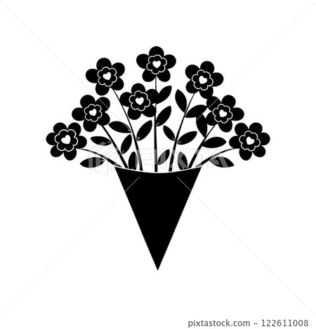 Heart-themed flower bouquet silhouette design. Cute flower bouquet with hearts isolated icon vector illustration design. Heart-themed flower bouquet silhouette design. Cute flower bouquet with hearts isolated icon vector illustration design. 122611008