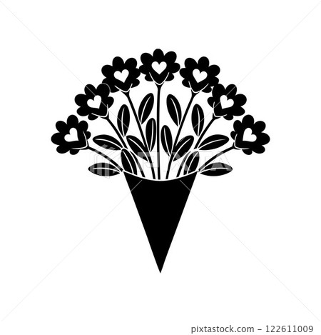 Heart-themed flower bouquet silhouette design. Cute flower bouquet with hearts isolated icon vector illustration design. Heart-themed flower bouquet silhouette design. Cute flower bouquet with hearts isolated icon vector illustration design. 122611009