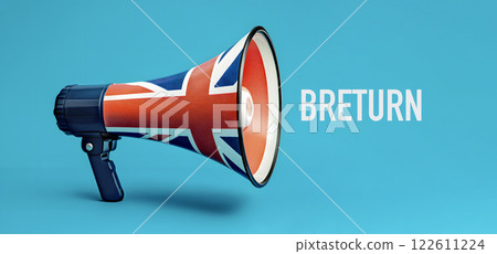 text breturn and UK megaphone, generative AI 122611224