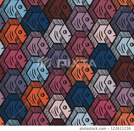 Seamless Escher Style Hexagonal Fish Tessellation Pattern Seamless Escher Style Hexagonal Fish Tessellation Pattern 122611236