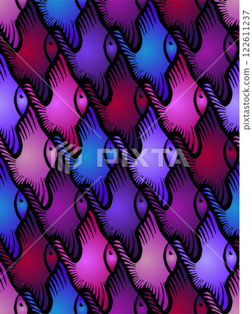 Seamless Escher Style Tessellation Pattern with Colourful Fish Seamless Escher Style Tessellation Pattern with Colourful Fish 122611237