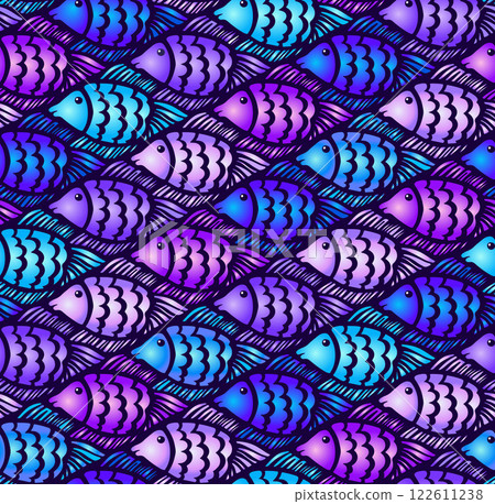 Seamless Escher Style Tessellation with Cute Cartoon Fish Seamless Escher Style Tessellation with Cute Cartoon Fish 122611238