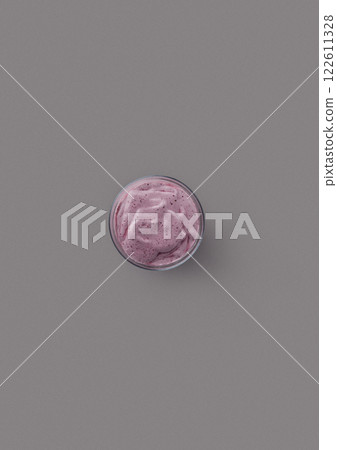 top shot on gray background glass glass with pink raspberry mousse yogurt diet creamy vitamin breakfast children's yogurt top shot on gray background glass glass with pink raspberry mousse yogurt diet creamy vitamin breakfast children's yogurt 122611328