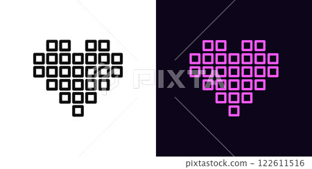 Outline pixel heart icon, with editable stroke. Retro bit heart with outline pixel shape. Vintage love, square heart, retro game passion, health bits, donation, love gift, pixel art. Vector icon Outline pixel heart icon, with editable stroke. Retro bit heart with outline pixel shape. Vintage love, square heart, retro game passion, health bits, donation, love gift, pixel art. Vector icon 122611516