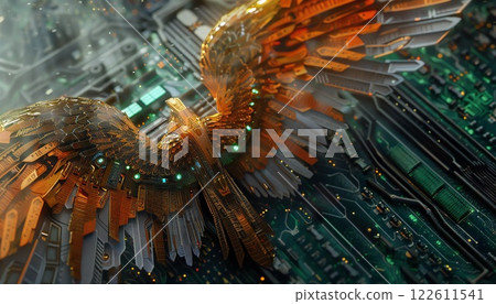 Illustrated Cybernetic Wing Design with Electronic Components Illustrated Cybernetic Wing Design with Electronic Components 122611541