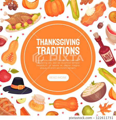 Thanksgiving Banner with Autumn Fest Object Vector Template Thanksgiving Banner with Autumn Fest Object Vector Template 122611731
