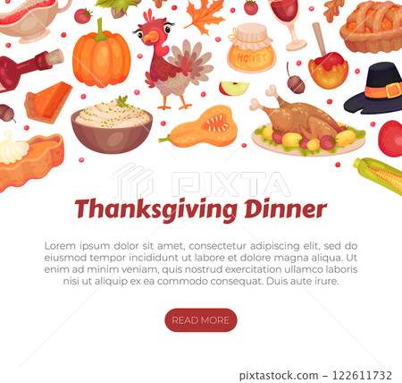 Thanksgiving Banner with Autumn Fest Object Vector Template Thanksgiving Banner with Autumn Fest Object Vector Template 122611732