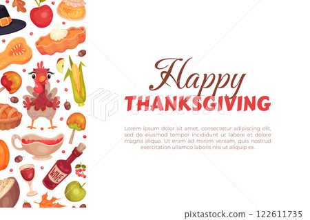 Thanksgiving Banner with Autumn Fest Object Vector Template 122611735