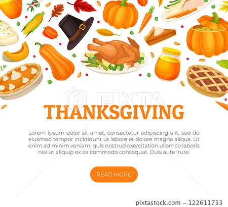 Thanksgiving Banner with Autumn Fest Object Vector Template Thanksgiving Banner with Autumn Fest Object Vector Template 122611753