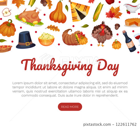 Thanksgiving Banner with Autumn Fest Object Vector Template Thanksgiving Banner with Autumn Fest Object Vector Template 122611762