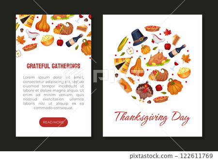 Thanksgiving Banner with Autumn Fest Object Vector Template 122611769