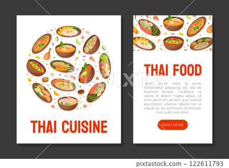 Thai Food Banner Design with Tasty Served Meal Vector Template Thai Food Banner Design with Tasty Served Meal Vector Template 122611793