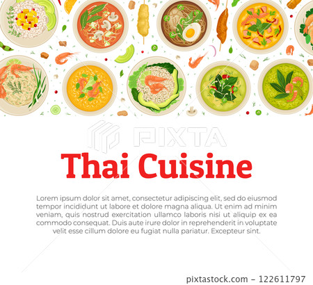 Thai Food Banner Design with Tasty Served Meal Vector Template 122611797