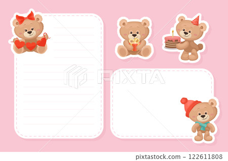 Teddy Bear Note Card Design with Cute Fluffy Animal Vector Template Teddy Bear Note Card Design with Cute Fluffy Animal Vector Template 122611808