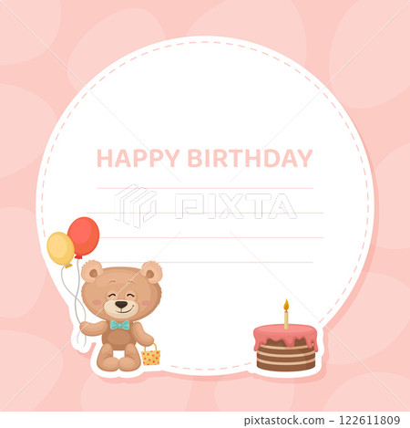 Teddy Bear Happy Birthday Card Design with Cute Fluffy Animal Vector Template Teddy Bear Happy Birthday Card Design with Cute Fluffy Animal Vector Template 122611809